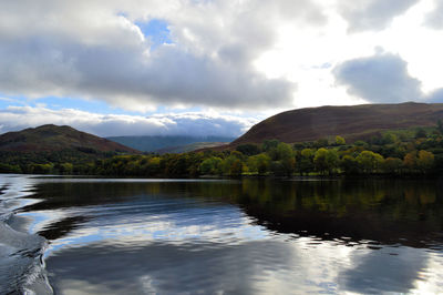 Calm lake against clouds