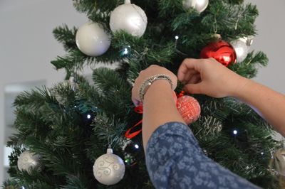 Close-up of hand holding christmas tree