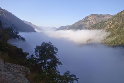 Scenic view of mountains against clear sky