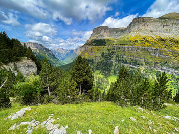 A view of a mountain valley ordesa y monte perdido