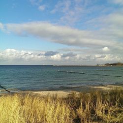 Scenic view of sea against cloudy sky