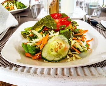 Close-up of salad in plate on table