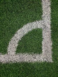 High angle view of corner marking on soccer field