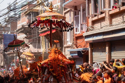 Low angle view of people in temple