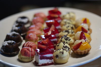 Close-up of dessert served on table