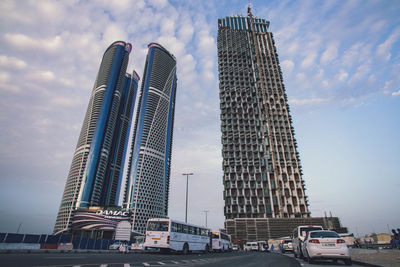 Low angle view of modern buildings against sky