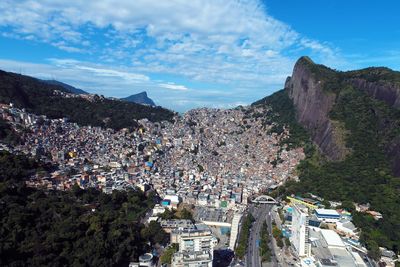 High angle shot of townscape against sky