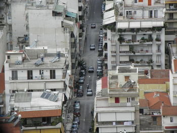 High angle view of buildings in city