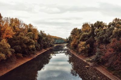 Reflection of trees in lake against sky during autumn