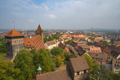 High angle view of nürnberg against sky in city