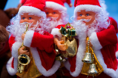 Close-up of santa claus figurines