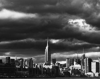 Empire state building against cloudy sky