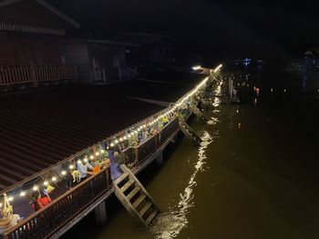 High angle view of illuminated city at night