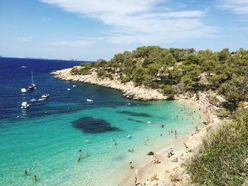 High angle view of people on beach