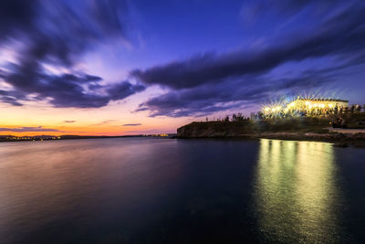 Scenic view of sea against sky at sunset