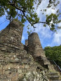 Low angle view of old building against sky