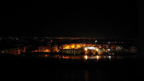 Illuminated buildings at night