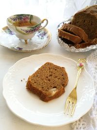 Close-up of cake in plate on table