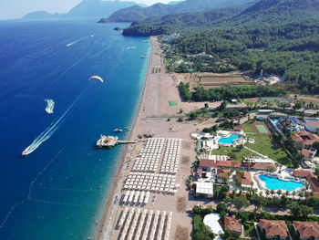 High angle view of sea and city