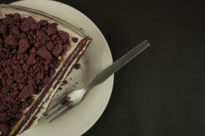 High angle view of cake in plate