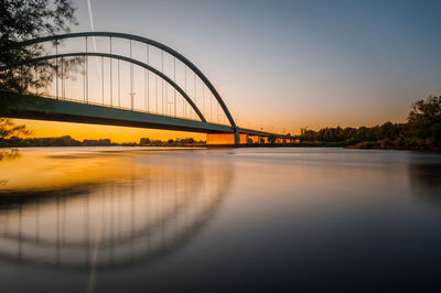 Bridge over river against sky during sunset