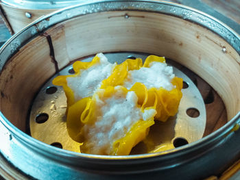 High angle view of pasta in bowl