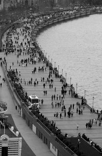 High angle view of people on beach in city