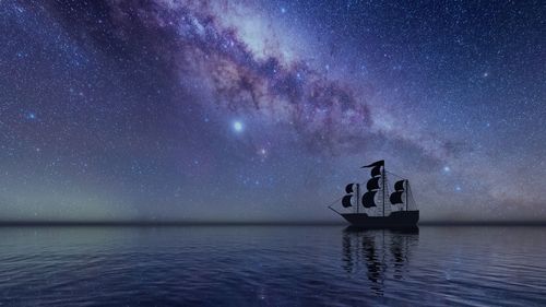 Scenic view of sea against sky at night