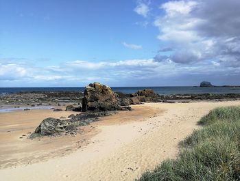 Scenic view of beach against sky