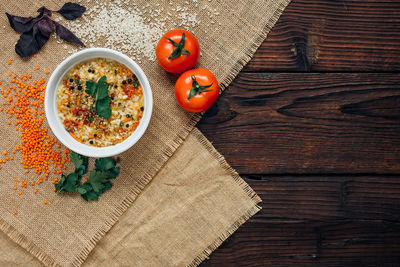 High angle view of food on table