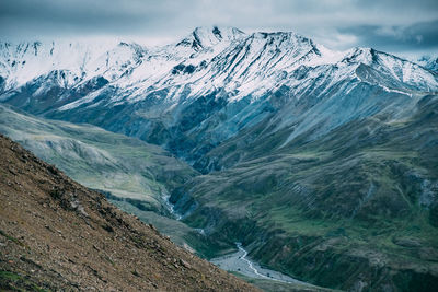 Scenic view of snowcapped mountains against sky