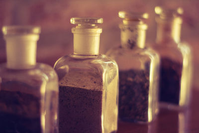 Close-up of food in bottles