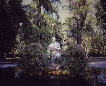 Statue in lake at park