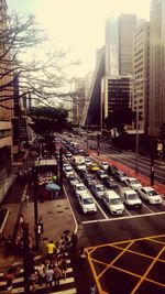 High angle view of traffic on road in city