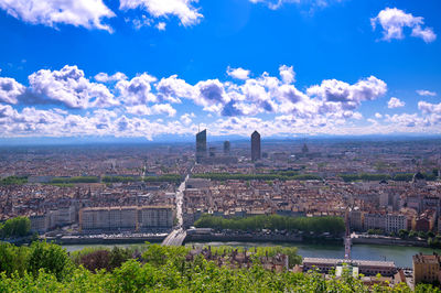 High angle view of buildings in city