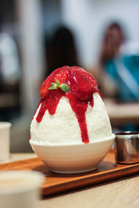 Close-up of dessert on table