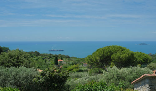 Ligurian coast landscape from the montemarcello hamlet in ameglia, la spezia, liguria, italy.