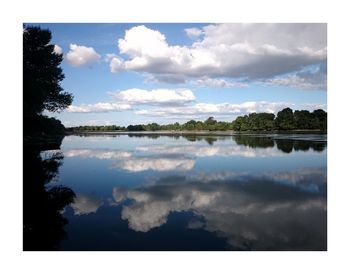 Scenic view of lake against cloudy sky