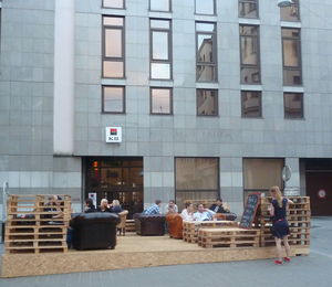 People sitting in office building