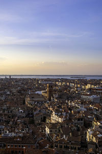 Aerial panoramic view of venice and the lagoon from campanile di san marco in saint mark square