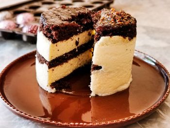 Close-up of cake in plate on table