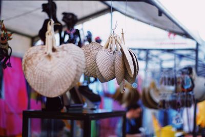 Close-up of hanging for sale at market stall