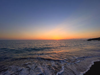 Scenic view of sea against clear sky during sunset