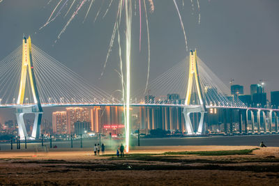 High angle view of city at night