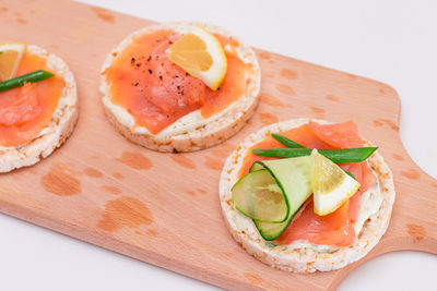 High angle view of food on cutting board
