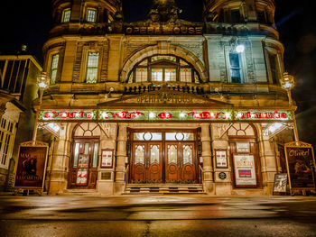 Illuminated building at night