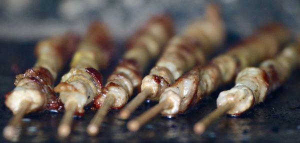 Close-up of meat on sticks