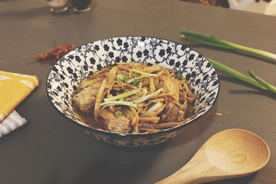 High angle view of meal served in bowl