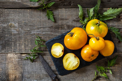 High angle view of fruits on table