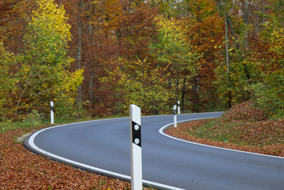 Empty road amidst trees during autumn